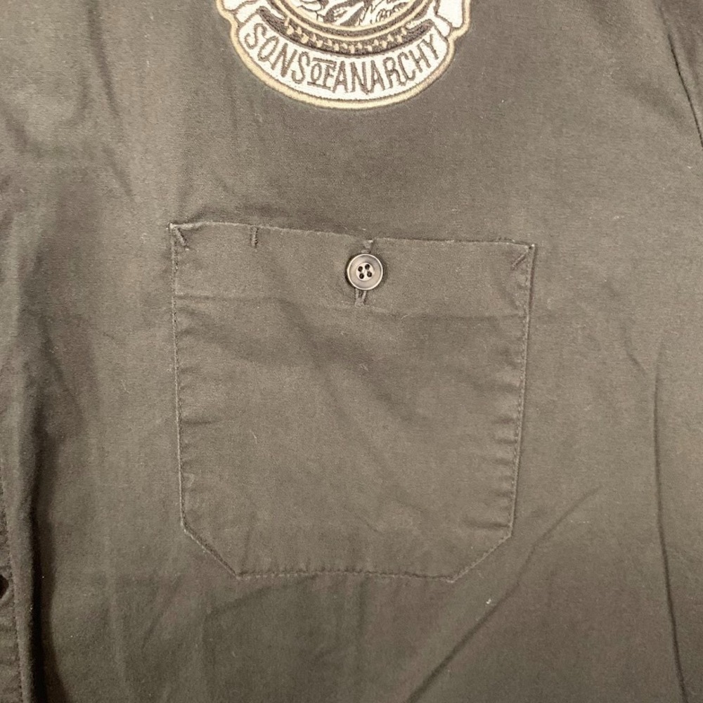 Sons of Anarchy Black Button Up Shirt Short Sleeve Biker Reaper Patch Men's XL - Picture 3 of 8